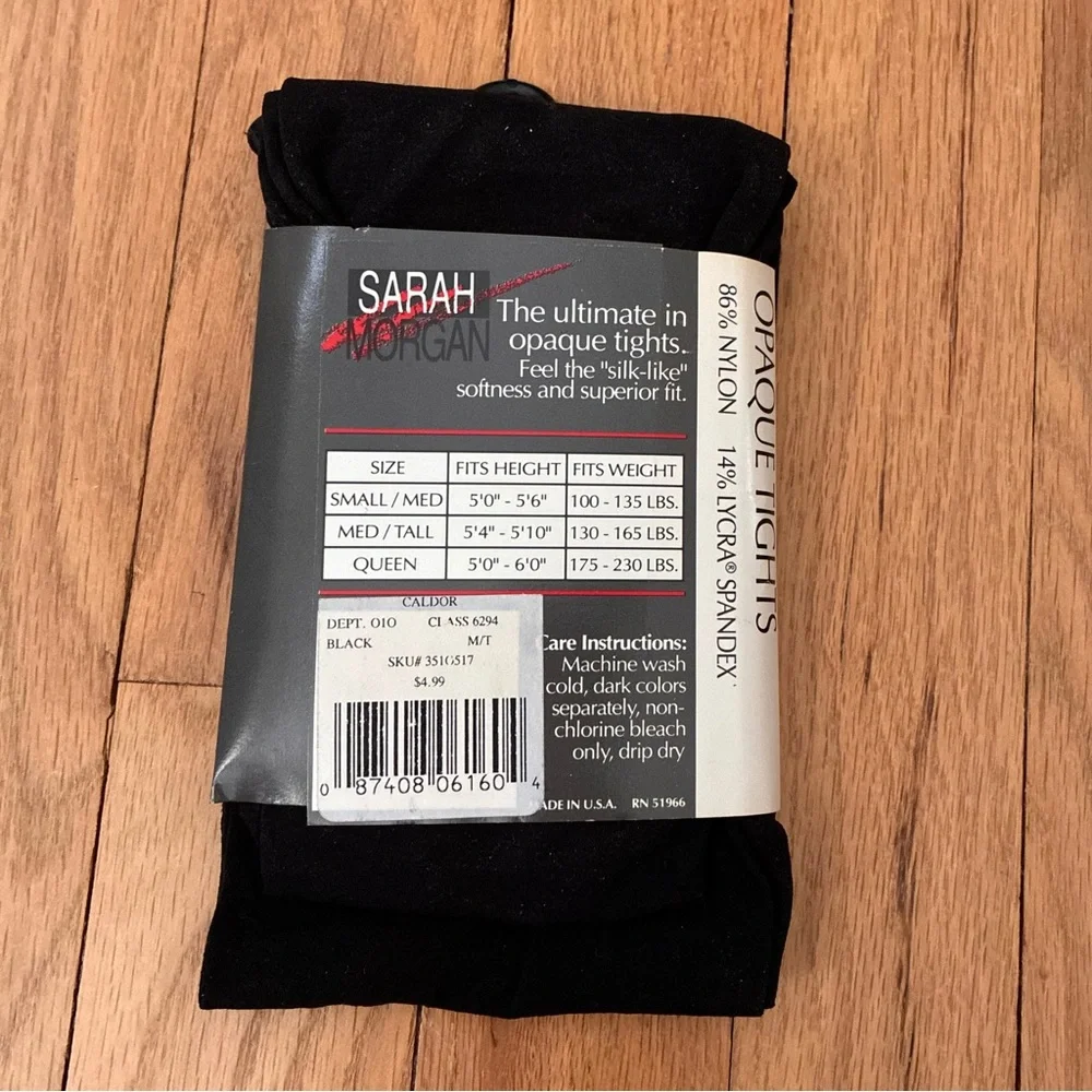 NWT Sarah Morgan Opaque Tights, Black, Med/Tall New Vintage (late 90’s)